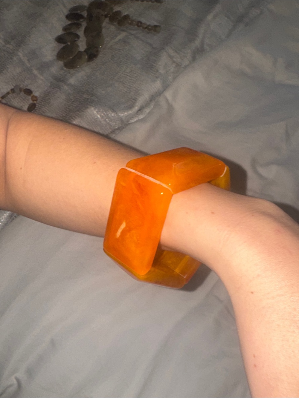 Orange Amber Resin Hexagonal Stretch Bracelet